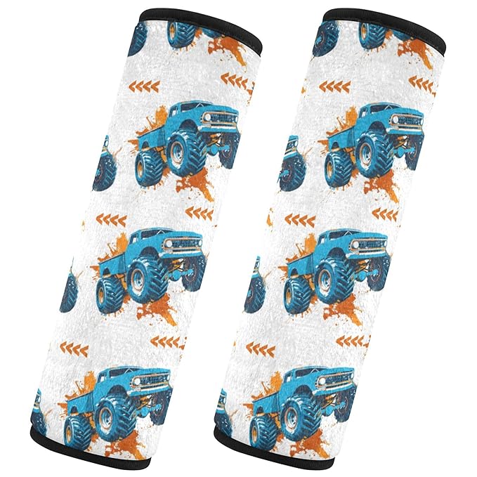 Cartoon Truck Car White Car Seat Belt Covers for Kids 2 Pack Toddler Seat Belt Pad for Girls Boys Soft Soft Stroller Seat Strap Cushion Shoulder Pads for Babys, Seat Shoulder Protector for Vehicle