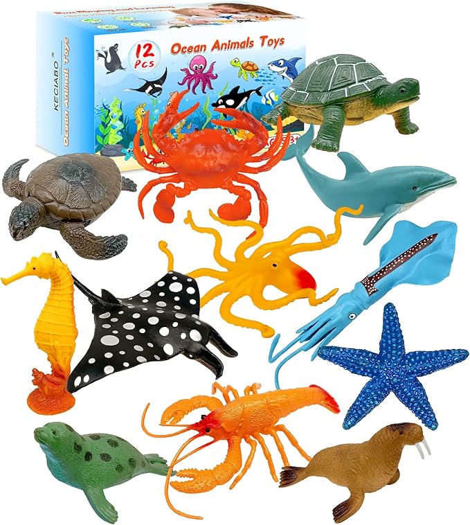 KECIABO Ocean Sea Animal Figures, 12 Pack Realistic Soft Plastic Bath Toys for Toddlers, Kids, Boys, and Girls