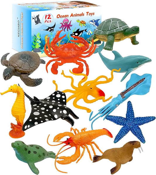 KECIABO Ocean Sea Animal Figures, 12 Pack Realistic Soft Plastic Bath Toys for Toddlers, Kids, Boys, and Girls