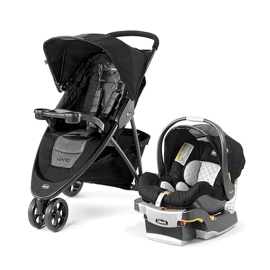 Chicco Viaro Travel System, Viaro Quick-Fold Stroller with KeyFit 30 Infant Car Seat and Base, Apex/Black