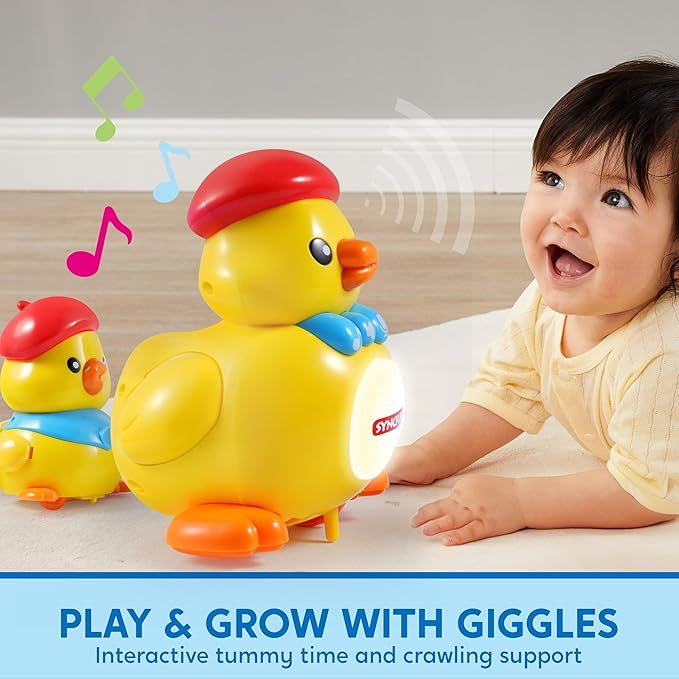 SYNCFUN Musical Duck Toy with 2 Baby Ducks, Crawling Tummy Time Toy with Light & Music, Early Learning Education, Birthday Gift for Boys Girls Aged 6+ Months, Easter Gift