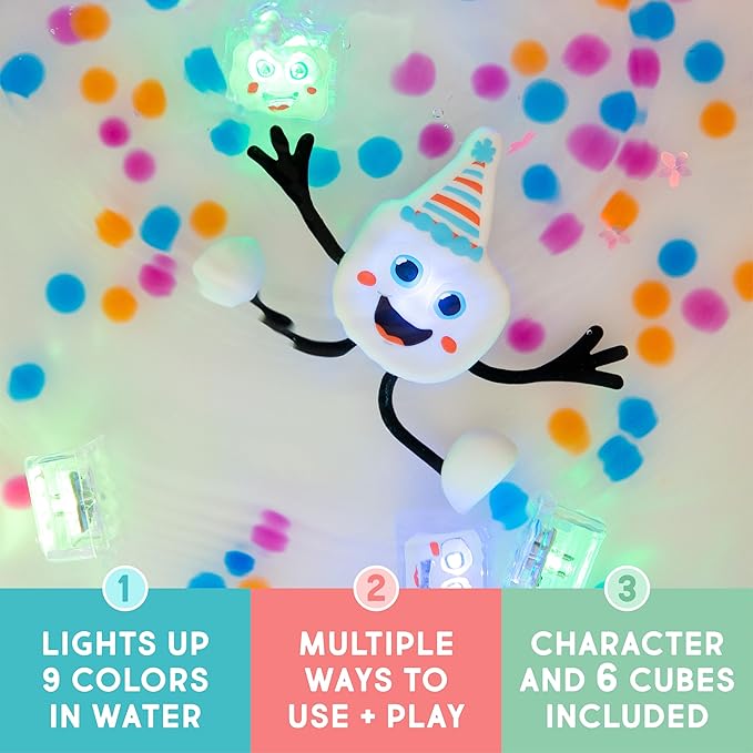 New Glo Pals Water-Activated Bath Toy with 6 Reusable Light-Up Cubes for Sensory Play (Party Pal)