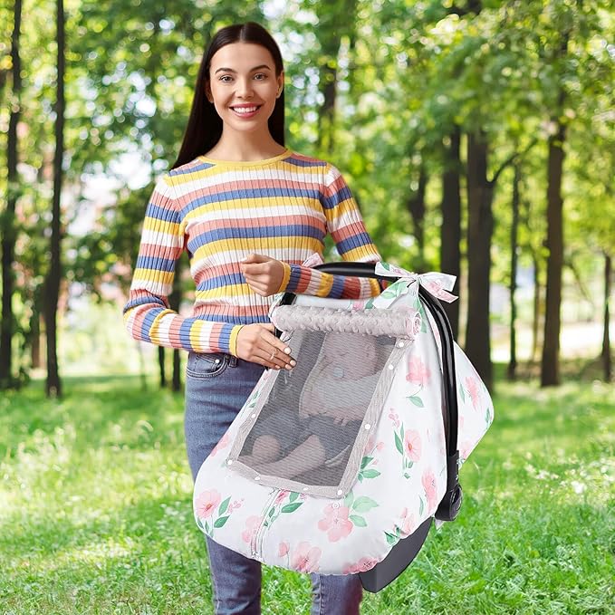 Unicorn Castle Baby Car Seat Cover Infant Car Seat Covers for Babies Breathable Car Seat Canopy Mesh Window Carseat Cover for Four Seasons Newborn