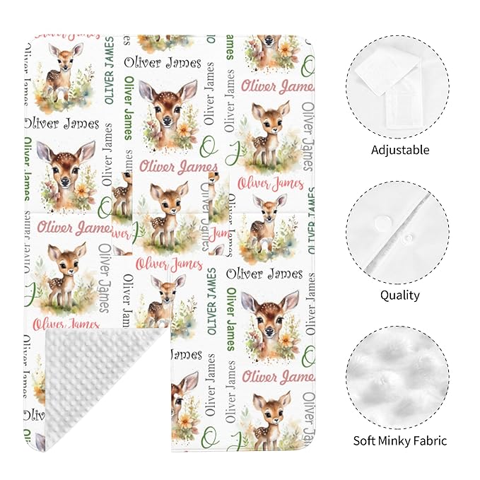 Personalized Baby Car Seat Cover Winter Custom Minky Carseat Cover Boy Girls with Name Deer Carseat Canopy Customized Car Seat Canopy Infant Carrier Covers Nursing Cover Toddler Blanket
