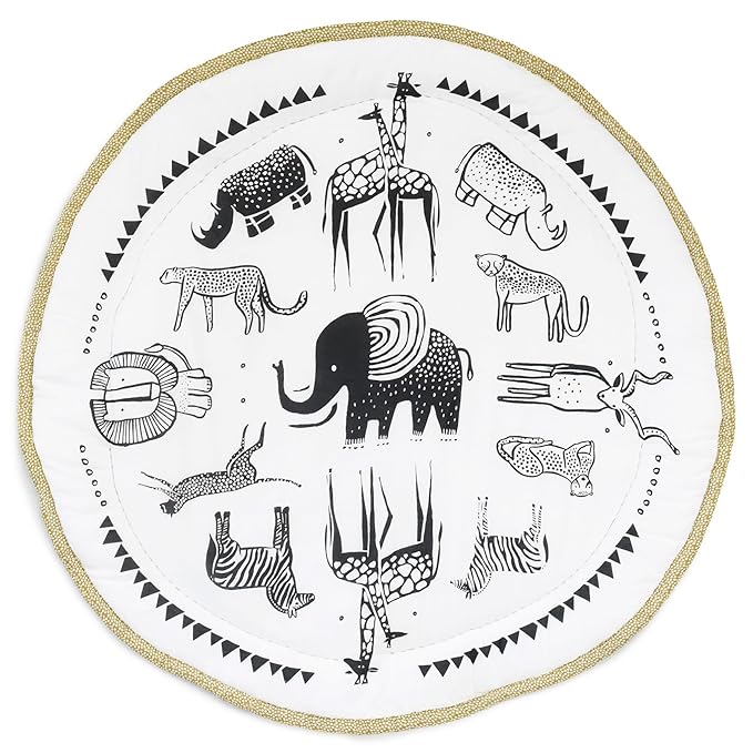 Wee Gallery Explore Playmat for Babies, Soft Cotton and High-Contrast Baby Play Mat for Infants & Toddlers, Reversible, Washable, Portable Tummy Time Rug, Safari