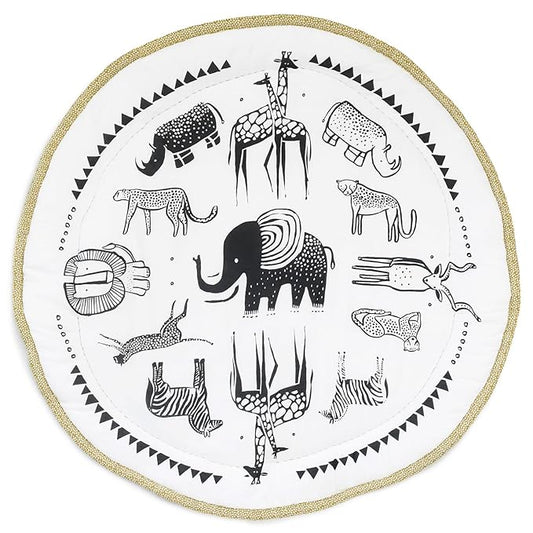 Wee Gallery Explore Playmat for Babies, Soft Cotton and High-Contrast Baby Play Mat for Infants & Toddlers, Reversible, Washable, Portable Tummy Time Rug, Safari