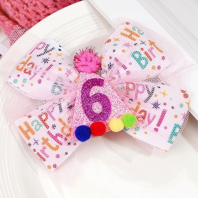 Sprinkle Confetti Hair Bow - First Birthday Pink Party Decoration for Baby Girls, Ice Cream Theme Birthday (6th Girls Hair Bow)