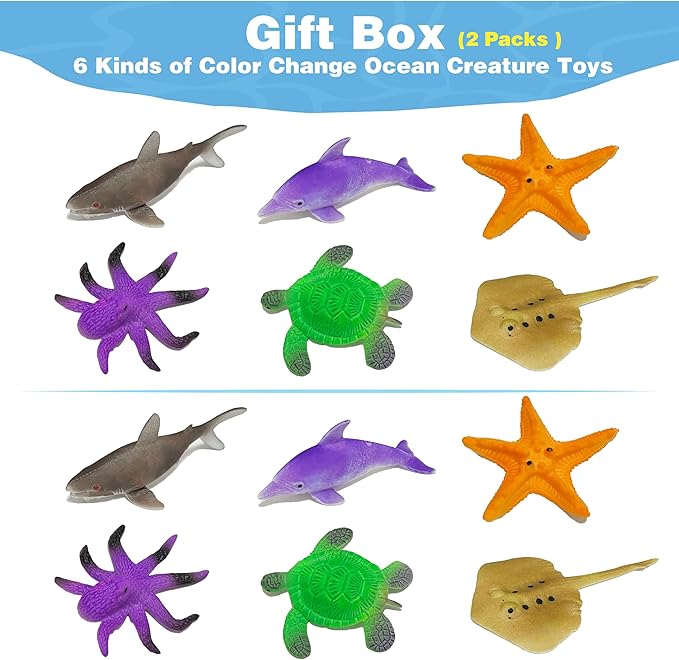 Ocean Animal Series -12pcs Temperature Color Change Bath Toys,Water Table Toys for Easter Egg Fillers,Goodie Bags Fillers,Themed Party,Classroom Rewards,Carnival Prize, for Kids 3+