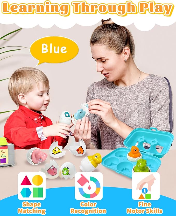 Zartores Easter Basket Stuffers for Toddlers 1-3, Easter Egg Toys for Toddlers 1-3, Matching Sensory Eggs Toys, Easter Birthday Gifts Prefilled Eggs with Toys for 3 Year Old Girls Boys