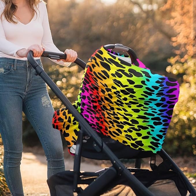 Youngerbaby Leopard Colorful Nursing Cover Carseat Canopy Car Seat Covers for Babies Mom Breastfeeding Scarf Infant Multi Use Cover for Baby Stroller Shopping Cart Feeding High Chair