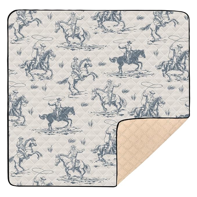 Baby Play Mat Western Cowboy Horse Retro 50" X 50" Play Gym Crawling Mat Soft Non-Slip Portable Picnic Floor Mat for Infant, Babies, Toddler, Kids