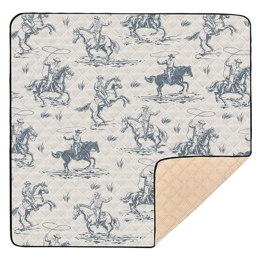 Baby Play Mat Western Cowboy Horse Retro 50" X 50" Play Gym Crawling Mat Soft Non-Slip Portable Picnic Floor Mat for Infant, Babies, Toddler, Kids