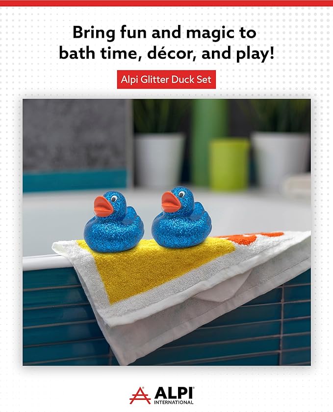 Alpi Glitter Ducks – Set of 5 Fun & Sparkly Rubber Ducks & Bath Toys - Decorative, Collectible, and Great for Parties, Gifts & Bath Time (Blue)