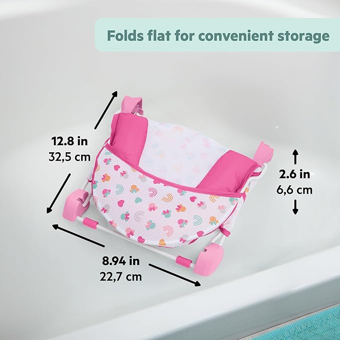 Bright Starts Disney Baby Minnie Mouse Foldaway 2-Position Baby Bath Seat, Adjustable Support for Sink or Bathtub, Ages 0-6 Months up to 20 Pounds, Machine-Washable Sling