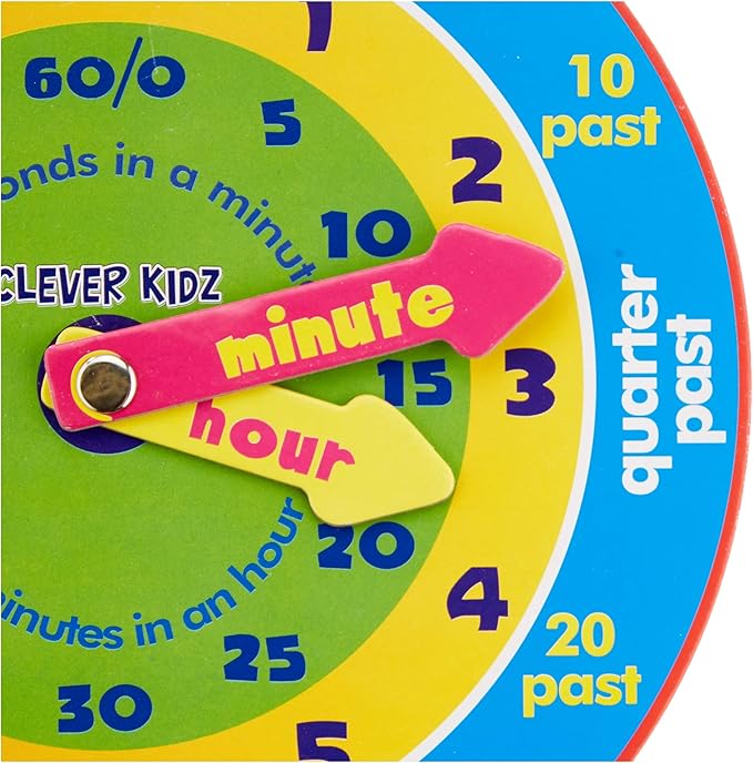 Premier Stationery Clever Kidz Magnetic Clever Clock, 23cm, Fun Learning Clock for Kids, Magnets Included
