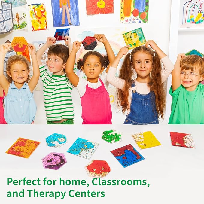 LONGKING 4-Pack 6"x 6" Liquid Tiles for Kids, Soft Gel Liquid Sensory Toys for Autistic Children, Sensory Mats, Sensory Toys for Toddlers 3-4