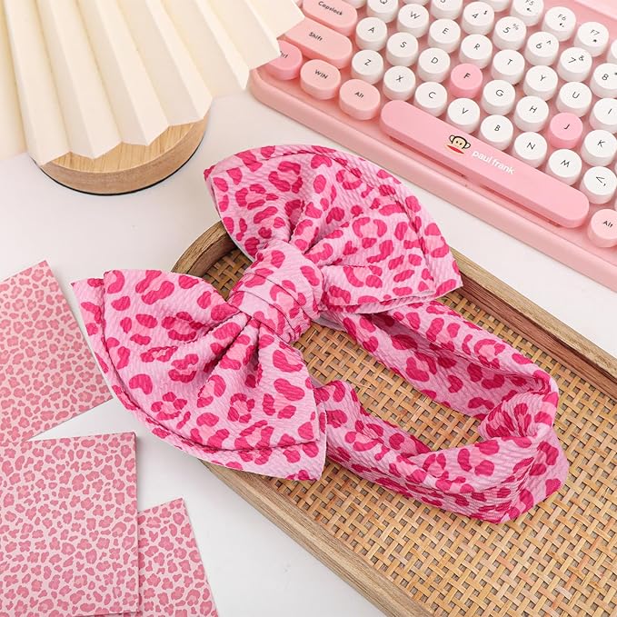 YanJie 7'' Bows for Baby Girl Pink Leopard Print Headbands for Girls Hot Pink Bow Toddler Hair Accessories Newborn Infant Baby Headband