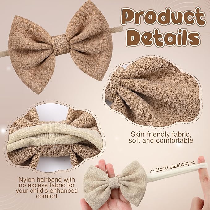 4 Pcs Baby Bow Headbands, Soft Nylon Baby Girls Headbands Bow Hair Accessories for Newborn Toddlers Child