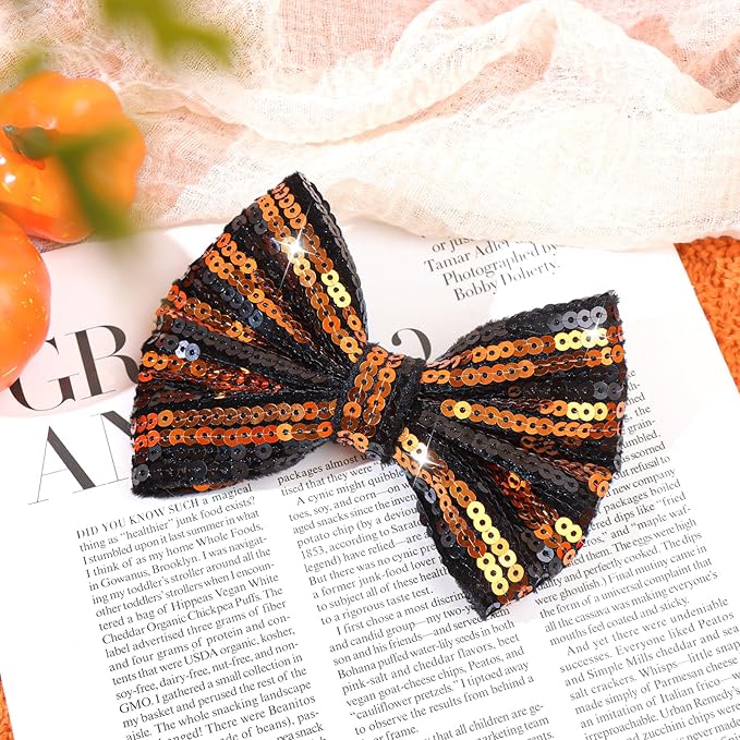 Halloween Baby Girl Clips Alligator Clips Hair Sequins Bows Toddler Girls Sparkly Glitter Baby Barrettes Cheer Bows Kids Hair Bow Black Stripe