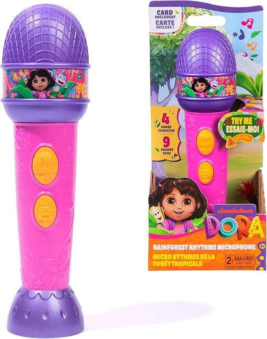 Dora, Rainforest Rhythms Microphone with Music, Sound Fx & Bilingual Phrases, Kids Toys for Girls & Boys Ages 3 and Up