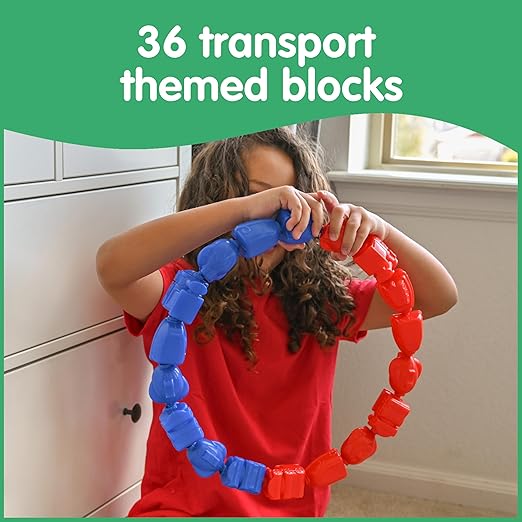 edxeducation Learning Advantage Transportation Linking Blocks - Set of 36 - 18m+ - Connecting Blocks for Toddlers - Early Construction, Sorting and Fine Motor Skills