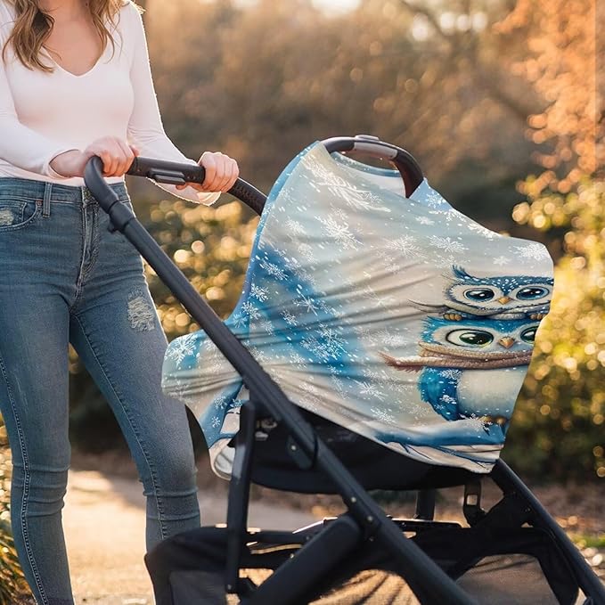 AFPANQZ Owl Nursing Cover Breastfeeding Scarf Baby Car Seat Covers for Boys Girls Infant Carseat Canopy Stretchy Soft Breathable Multi-Use