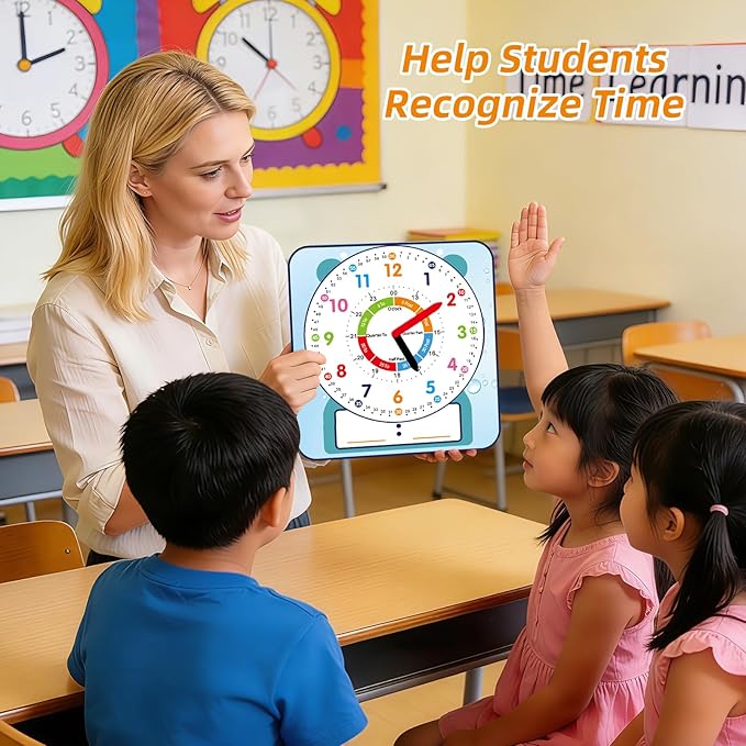 ANCOMEDO 2 Pack Magnetic Writable Dry Erase Teaching Clock, Large 12" Teaching Demonstration Clock for Kids Learning Time with Cute Style for Home School Classroom Supplies(12" x 11")