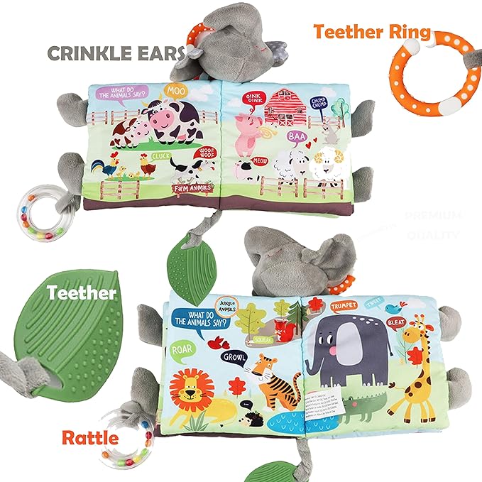 Fish Crinkle Book and Elephant Baby Toy for Babies Infants Toddlers