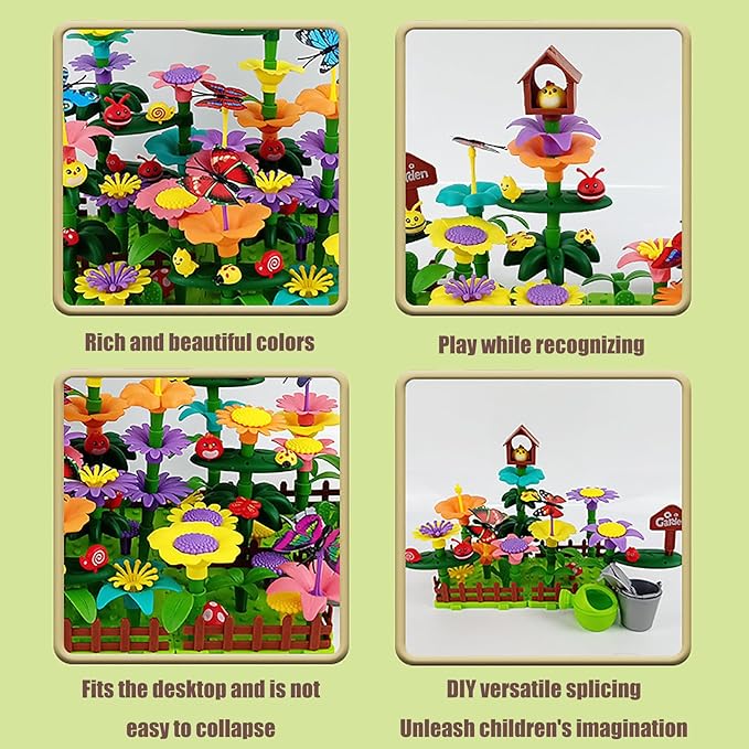 Winbar 124 PCS Garden Building Toy, DIY Building Block for Children Aged 3, 4, 5, 6. Flower Block for Children's Garden Scenes Suitable Education and Birthday Gifts Preschool Children