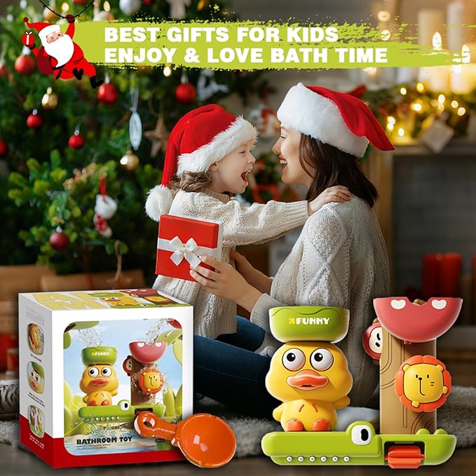 Bath Toys for Toddlers 1-3 with 3 Strong Suction Cups, Interactive Squirting Duck & Spinning Lion Water Toys for Bathtub Fun, Ideal Christmas Shower Gift for Boys & Girls 18M+