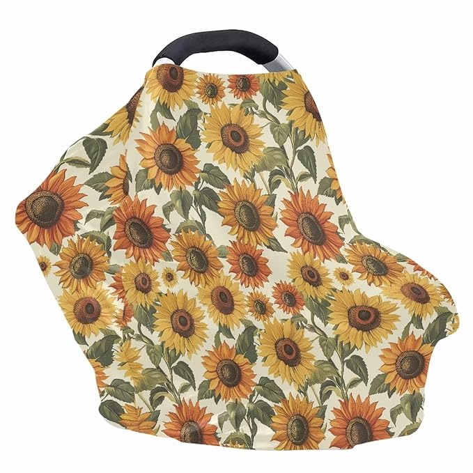 AFPANQZ Sunflower Baby Car Seat Covers Cozy for Girls Boys Multifunctional Infant Car Seat Canopy Nursing Cover High Chair Cover Full Coverage Breathable Stretchy Lightweight for Travel Outdoors