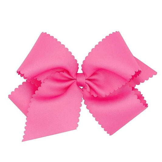 Wee Ones Girls' Classic Grosgrain Hair Bow with Scalloped Edges, No-Slip Hair Clip, Handmade, Hot Pink, King