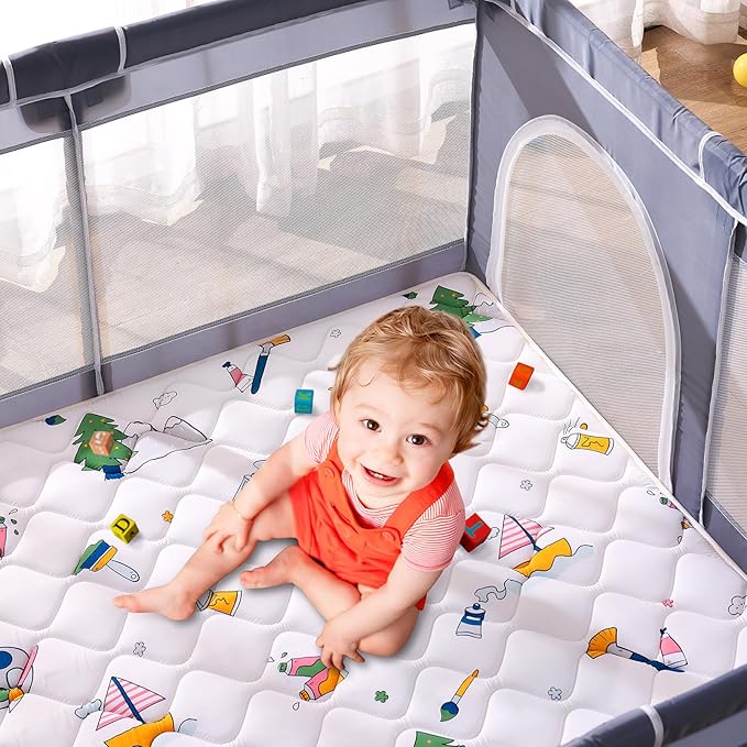 Baby Play Mat - 71" X 59",Premium Thicker Foam One-Piece Machine Washable, Extra Large Anti-Slip Soft Cushioning Foam Playmats for Babies and Toddlers, Foldable Baby Crawling Mat for Playpen