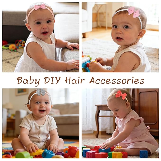 Qearl 60 Pack Soft Stretchy DIY Nylon Headbands Hair Bands Bows DIY Accessory for Newborn Baby Girls
