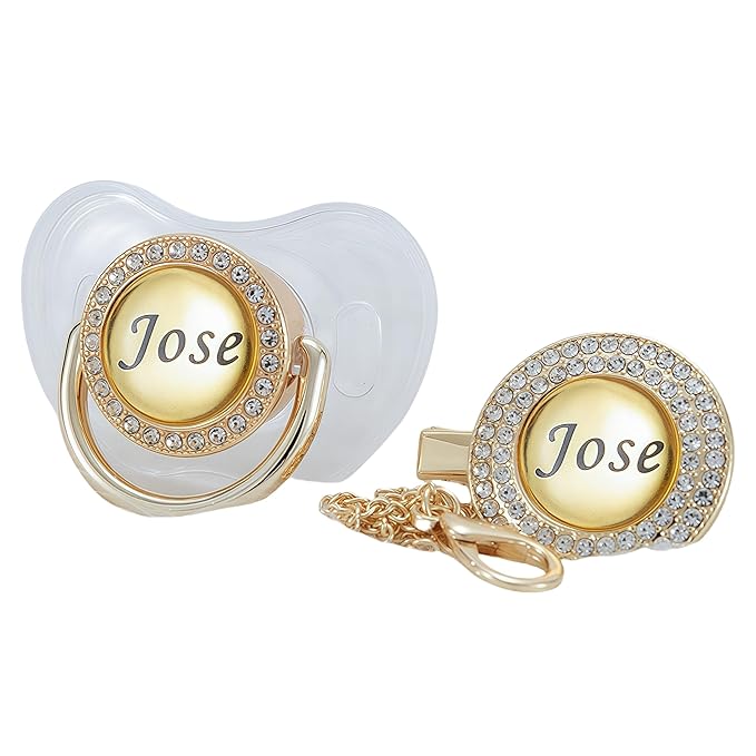 Custom Name Bling Pacifier & Clip Set – Personalized Binky for Baby Shower, Newborn Keepsake for Photos (Transparent)