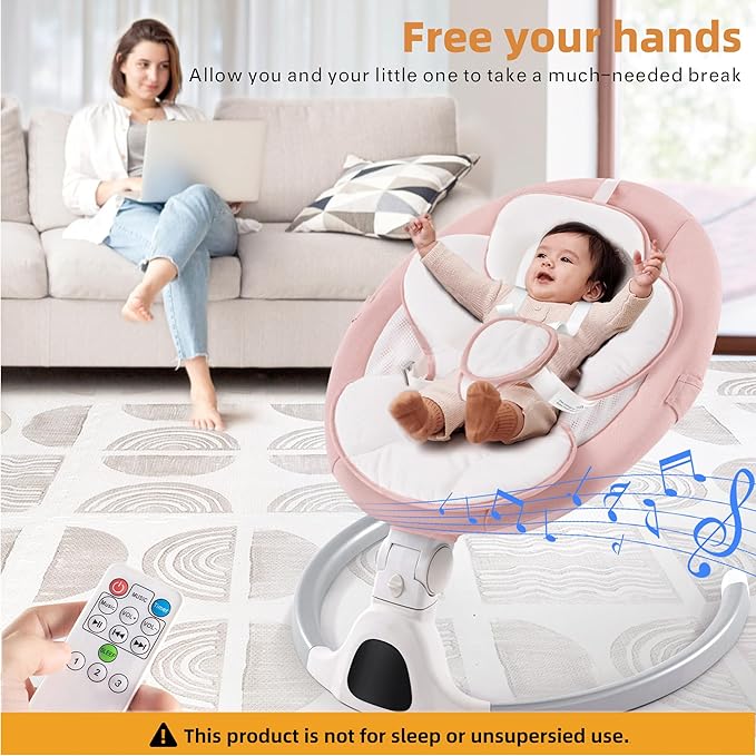 Soobaby Baby Swing for Infants,Electric Swing for Babies,Portable Swing for Baby Boy Girl,Remote Control Indoor Baby Rocker with 5 Sway Speeds,Music and Bluetooth,Dark Pink