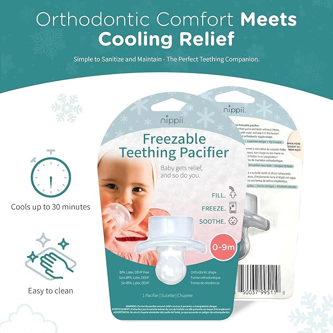 Nippii Freezable Orthodontic Pacifier for Teething - Orthodontic Design Teething Pacifier for Baby Teething Relief - Medical Grade Silicone Pacifier