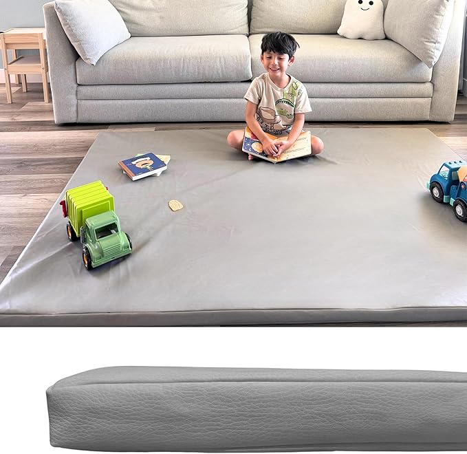 Baby Play Mat - 50" x 50" Reversible, Soft & Padded Foam Mat for Tummy Time, Crawling, and Safe Play | Vegan Leather, Easy to Clean, Lightweight | 1.8” Thick Playpen Mat