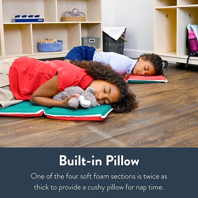 Children's Factory Toddler Nap Mats with Built-in Pillow, Toddler Sleeping Mats for Preschools and Daycares, Comfortable and Soft 4 Section Folding Nap Pad