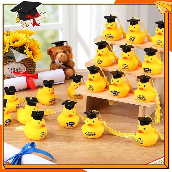 Yaomiao 12 Pcs Graduation Rubber Ducks Bulk Rubber Ducks Toys Cake Topper for Bathtub Swimming Pool Decorations Graduation Duck Gifts for Graduate Party Favors