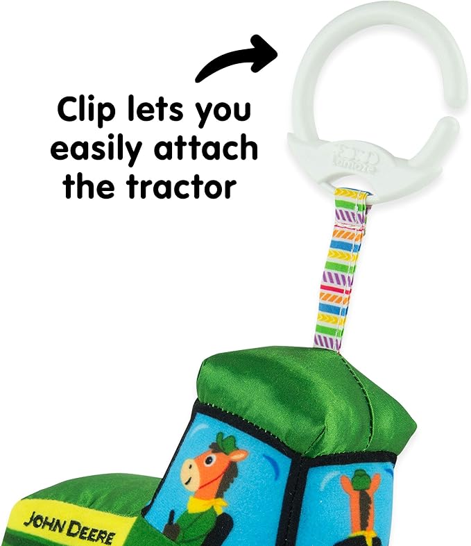 Lamaze John Deere Tractor Car Seat and Stroller Toy - Soft Hanging Toy With High Contrast Colors for Travel - Baby Crinkle Toy Ages 0 Months and Up
