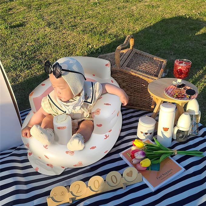 EKEPE Inflatable Baby Chair with Built in Air Pump, Sit me Up Floor Seat for Baby 3 Months & Up, Blow Up Baby Seats for for Infants for Sitting Up - Bunny