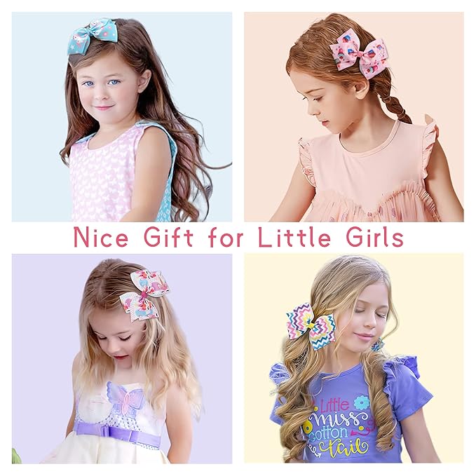 24PCS 4.5Inch Bows for Girls Boutique Grosgrain Ribbon Rainbow Hair Bow Alligator Hair Clips Pigtail Bows Unicorn Hair Clips for Baby Girls Toddler Kids Children Teens in Pairs