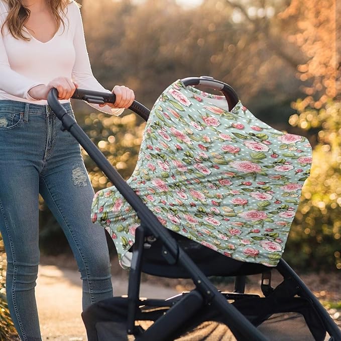 AFPANQZ Pink Flower Baby Car Seat Canopy Nursing Cover Breastfeeding Scarf Shopping Cart Covers Stroller Breathable Sunshade High Chair Cover Car Seat Covers for Girls and Boys