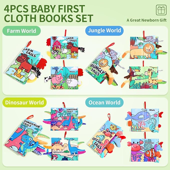 4-Pack Baby Books 0-6 Months, Baby Crinkle Books, Touch and Feel Sensory Toy for Babies, Infant Toys 0-6 Months, Soft Fabric Toy Shower Gift - 6 Pages Blue - Easter Gifts