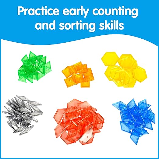 edxeducation Transparent Pattern Blocks | Mini Jar | Plastic Pattern Blocks | Practice Sorting, Measurement and Fractions | Sensory Play | Math Manipulative