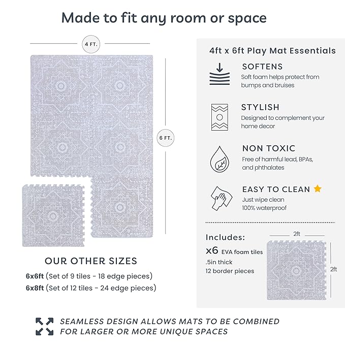 Little Landings Baby Play Mat for Floor - Layla (4x6ft) - Premium EVA Foam Play Mat for Babies & Toddlers (Ages 0-5+) - Non-Toxic Playmat for Tummy Time, Crawling & Playroom - Stylish & Comfortable