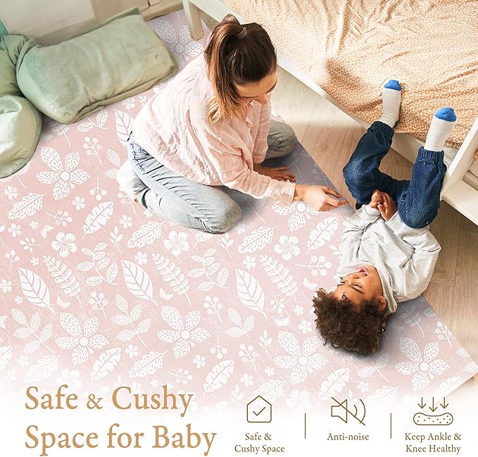 PopsyKosy Premium Baby Floor Play Mat - Thick & Cushioned 0.5 inch Playroom Foam Mat, Non-Toxic Odorless - 6 Tiles - Spacious 6x4 ft. - Stylish & Large, Waterproof for Kids & Toddlers - Baby Coral