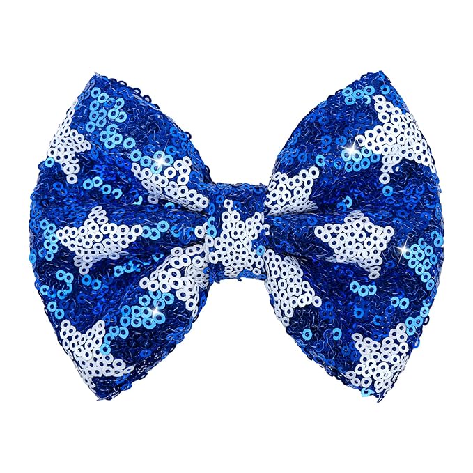 4th of July Hair Bows Clips Blue Glitter Girls Hair Accessories Little Baby Alligator Clips Hair Barrettes for Kids Sparkly Cheer Hair Ribbon Teens Gift Bling USA Flag Hairpin