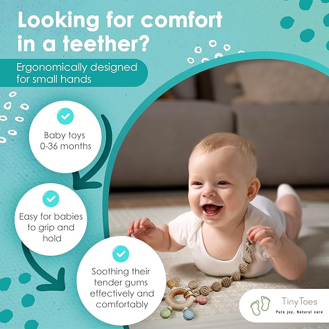 TinyToes : Baby Teething Toys for Baby Toys 0-6 Months Bpa Free + Links Antidropping | Newborn Toys | | Baby Toys 6-12 Months | Teething Relief | Teethers for Babies 3-6 Months | Baby Necessities